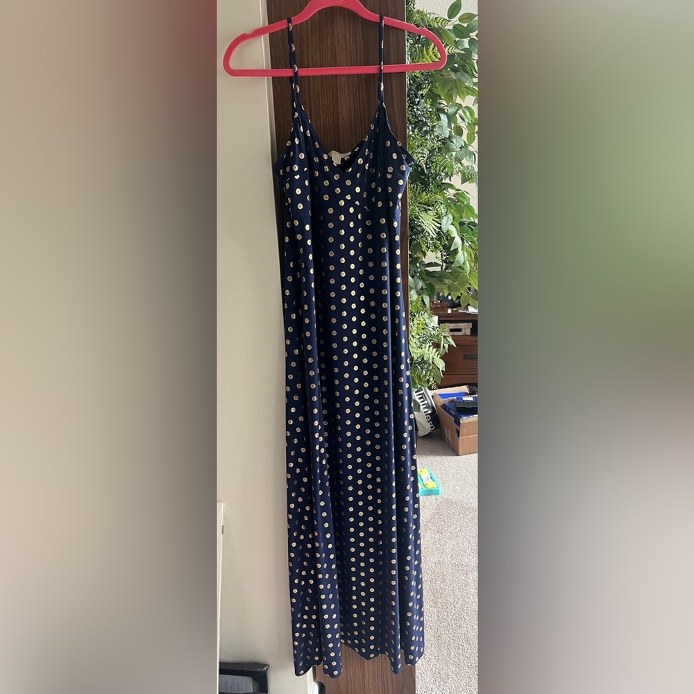 Michael Kors Blue Gold Foil Maxi Dress